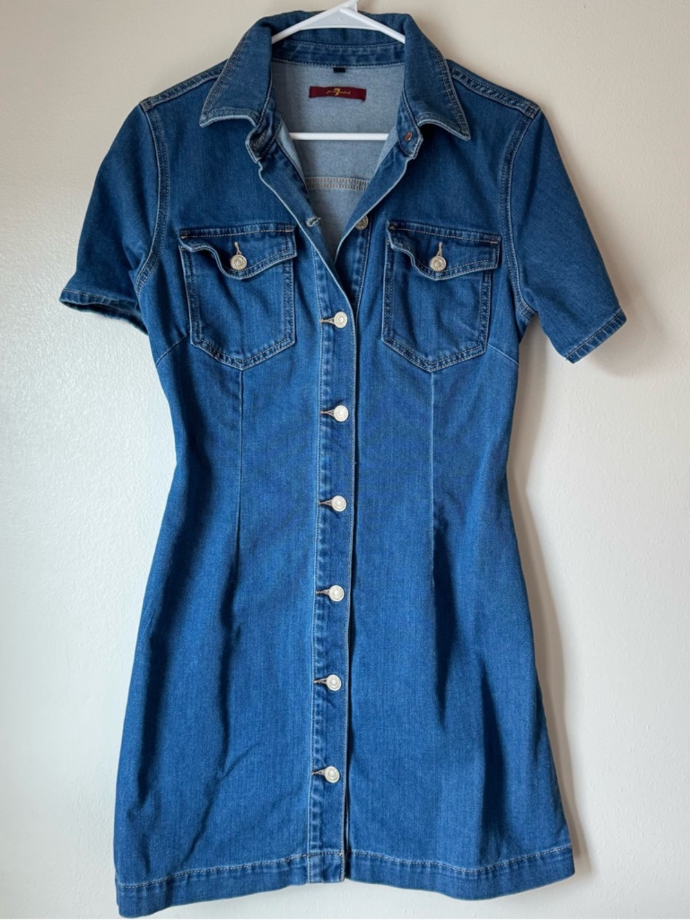 7 for all mankind Blue Denim Button-Front Shirt Dress